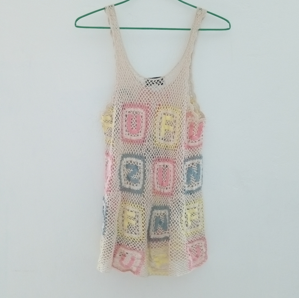 Wildfox FUN Beach Swim Cover Up Crochet Sheer Net Color Alphabet Block Large - Picture 4 of 8